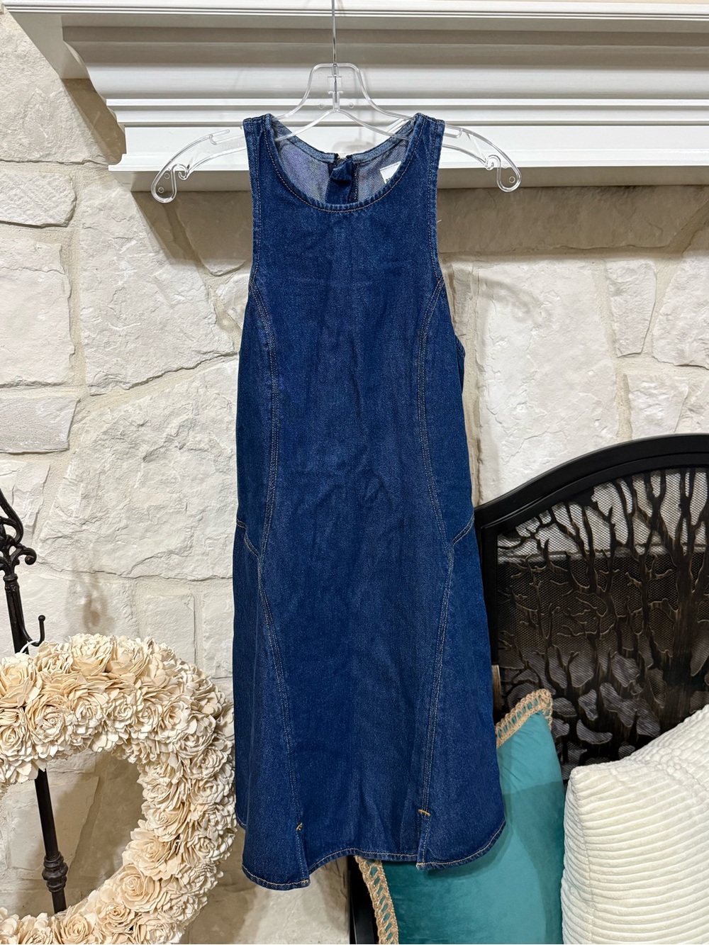 Re/Done Dark Blue Denim Sleeveless Shift Dress